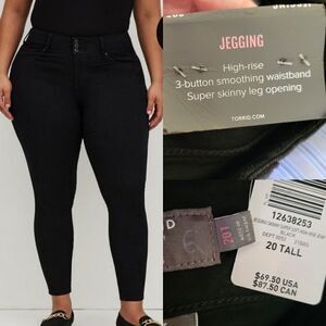 NEW 20 TALL TORRID High Rise SLIMMING BLACK STRETCH JEGGING JEANS 20T $70 NWT